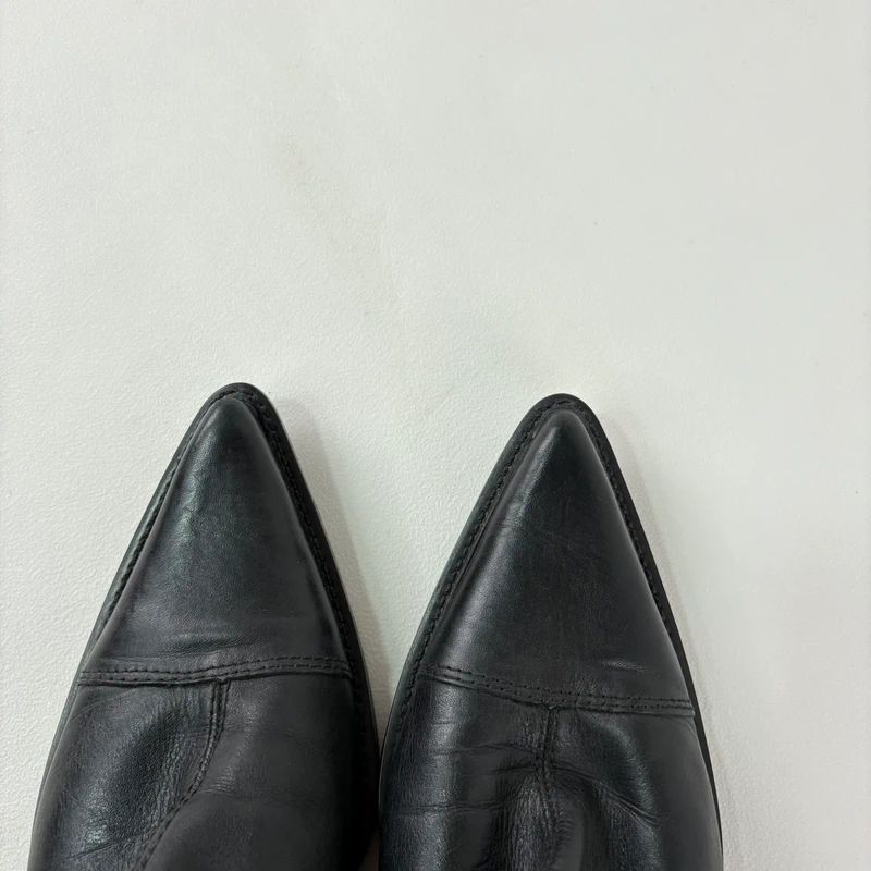 black leather pointed toe leather boots
