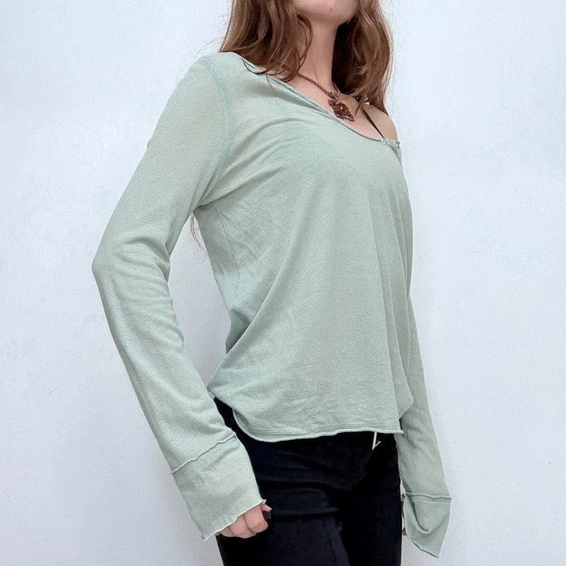 sheer slouchy green cotton long sleeve t-shirt