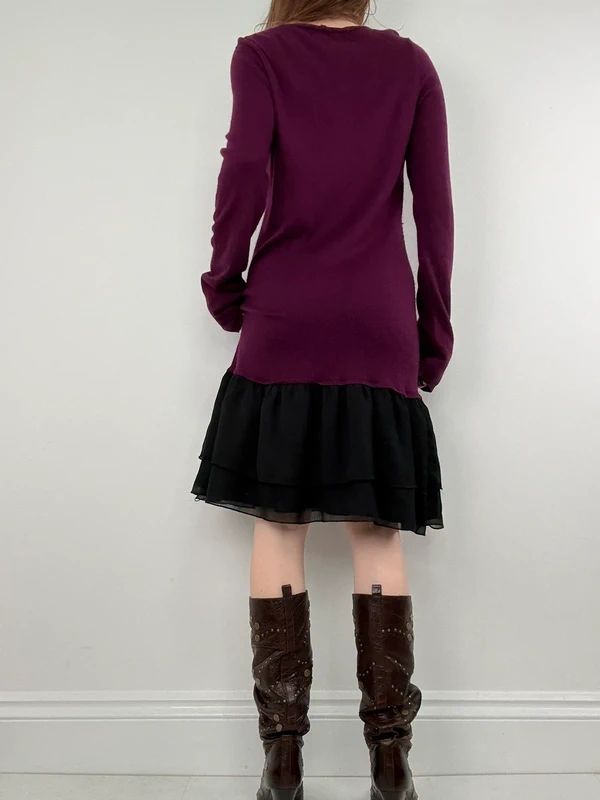 burgundy Maje layered long sleeve dress