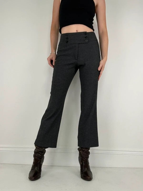 Grey thick waistband flared trousers