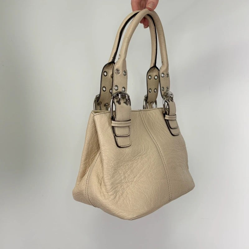 Cream Italian leather Y2K buckle handbag