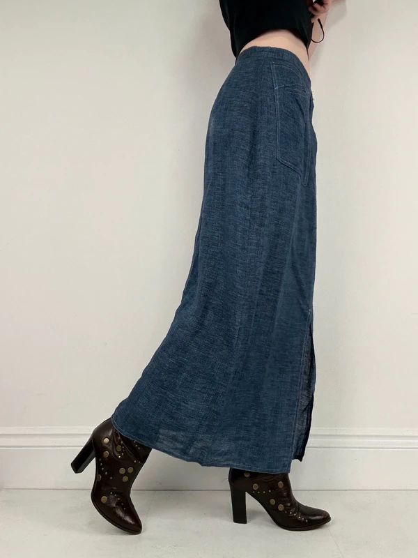 navy linen a-line maxi skirt