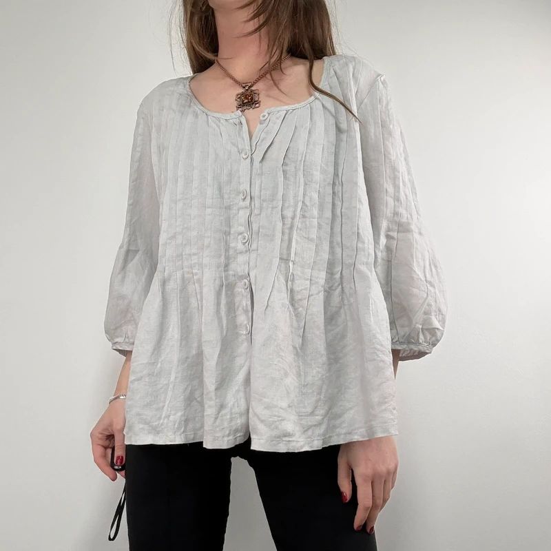 french grey pleated linen shirt