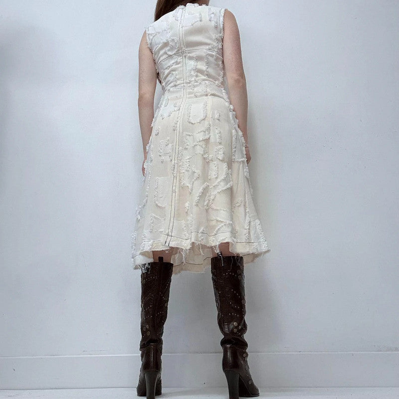 distressed cream midi dress