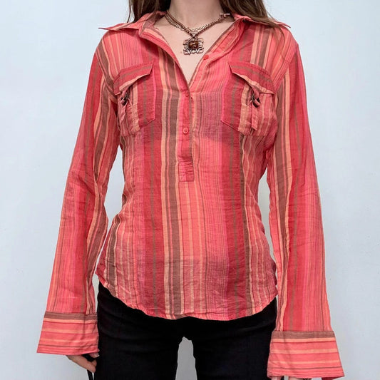 pinstripe sheer flared cargo shirt