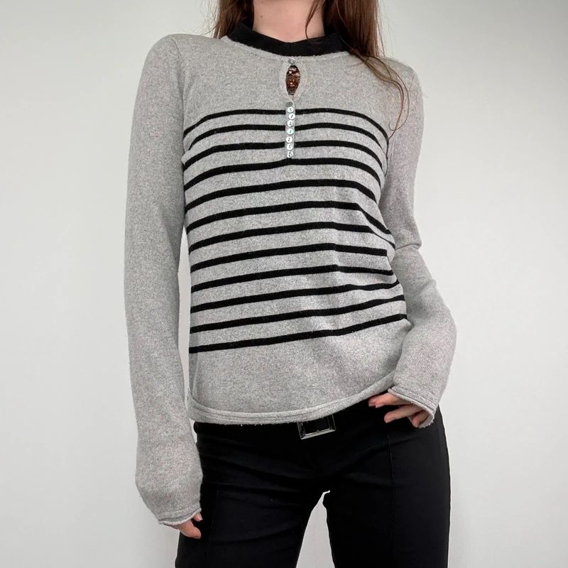 grey striped cashmere jumper
