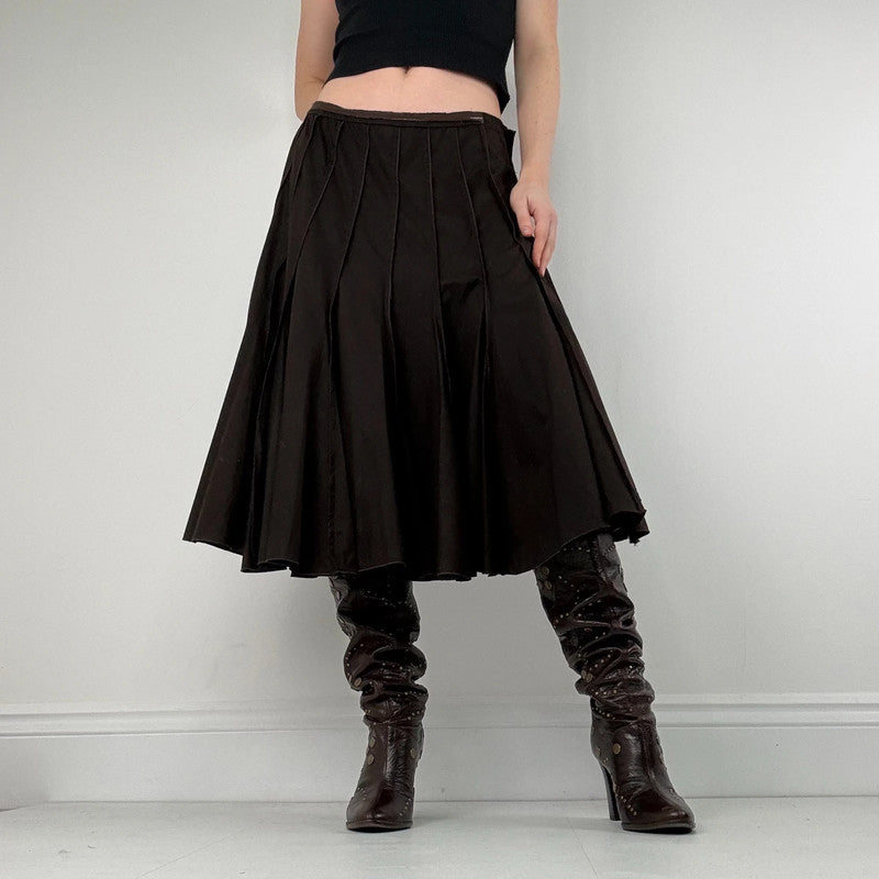 Brown pleated flared layered midi skirt