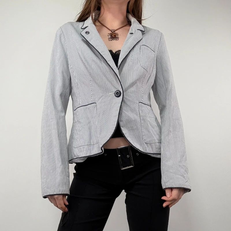 Pinstripe Flared Military Jacket