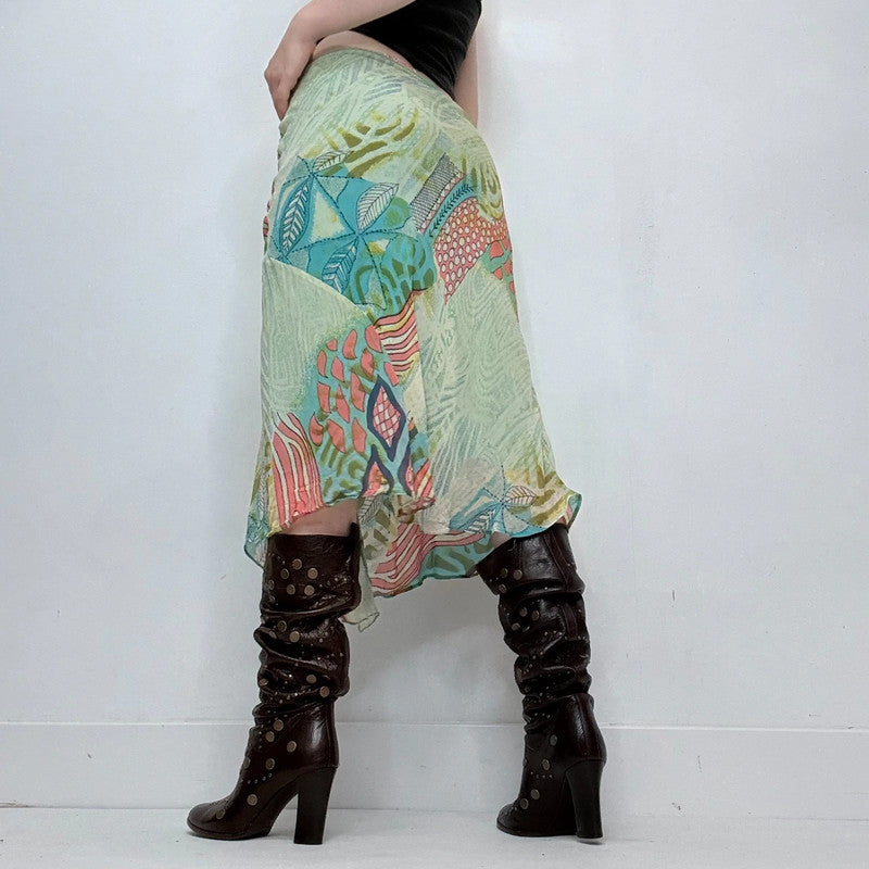 green graphic boho printed skirt