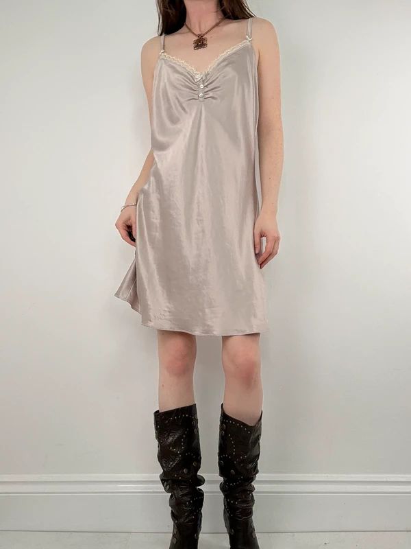 lace satin flared mini dress