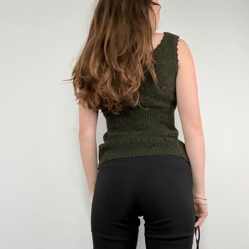 khaki knitted mohair pointelle vest