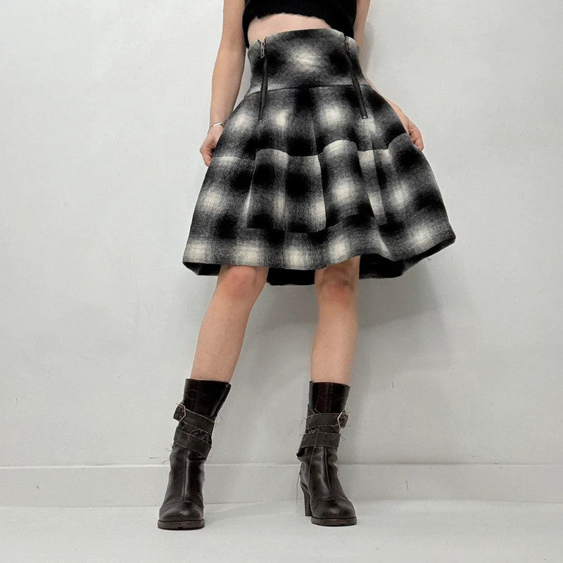 black checked puff structured skirt