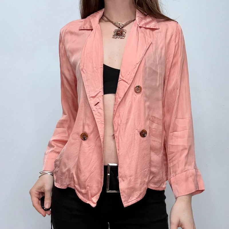 pink silky satin wrap button shirt