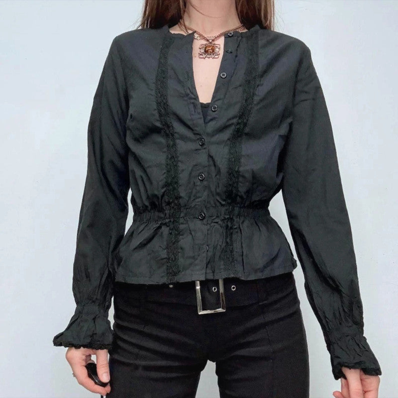 black flared lace gothic shirt