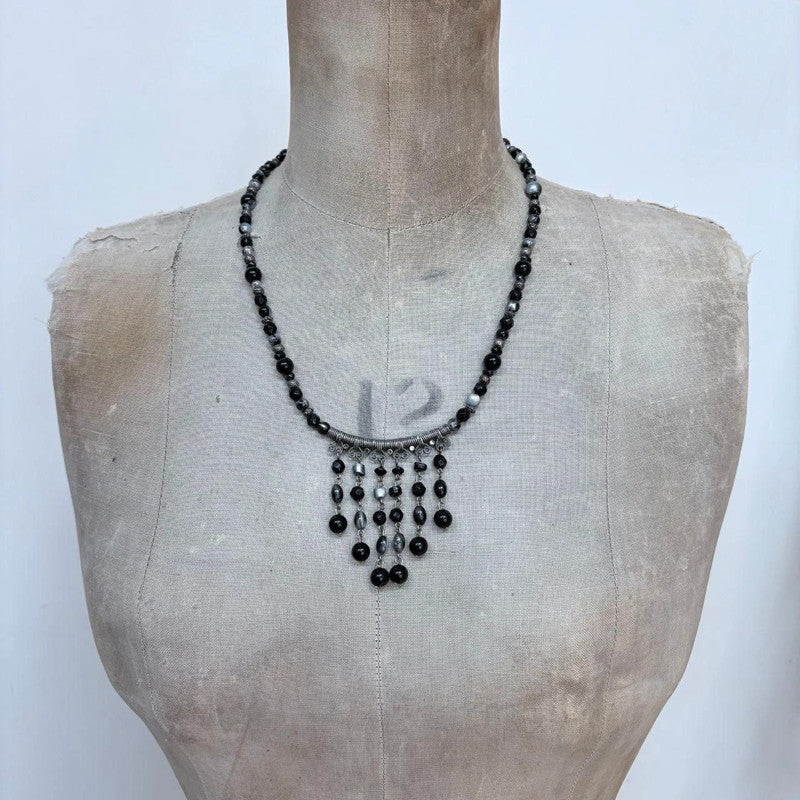 black beaded boho grunge necklace