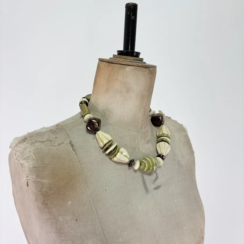 Chunky green brown bead necklace