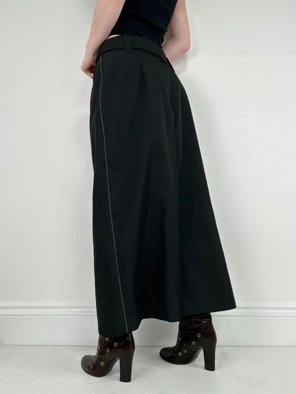 black a-line maxi belted skirt