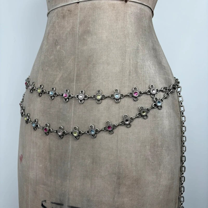 silver waist chain gem embellished chain belt