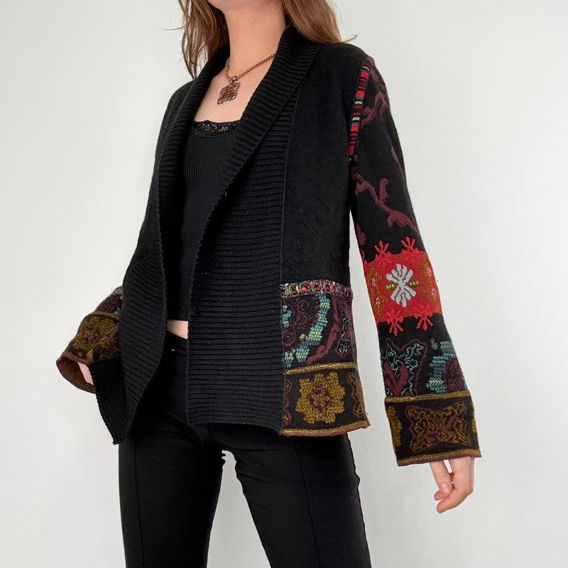 black ribbed patterned boho hippie cardigan