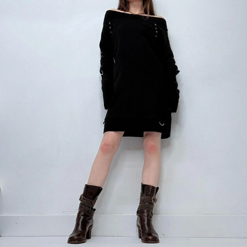 black studded off the shoulder grunge dress