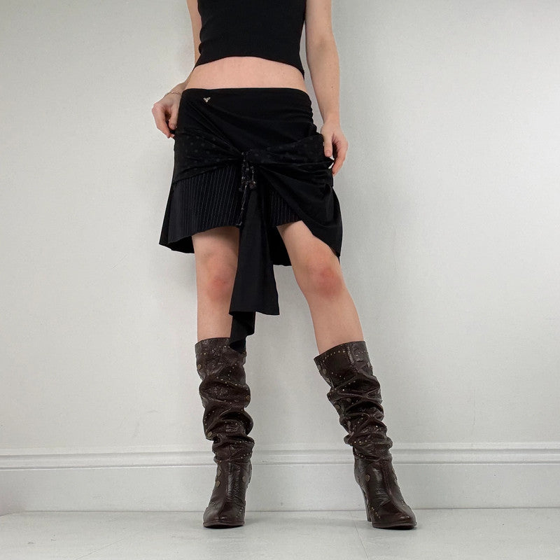 asymmetric black pinstripe polkadot skirt