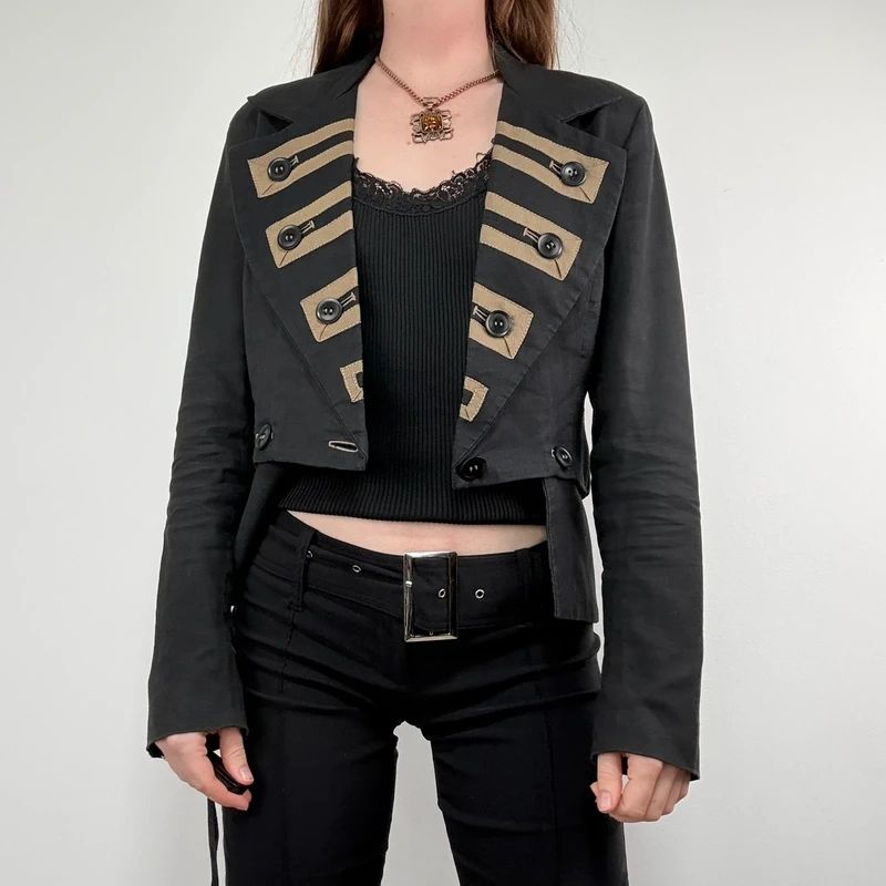 black cropped military napoleonic adjustable jacket