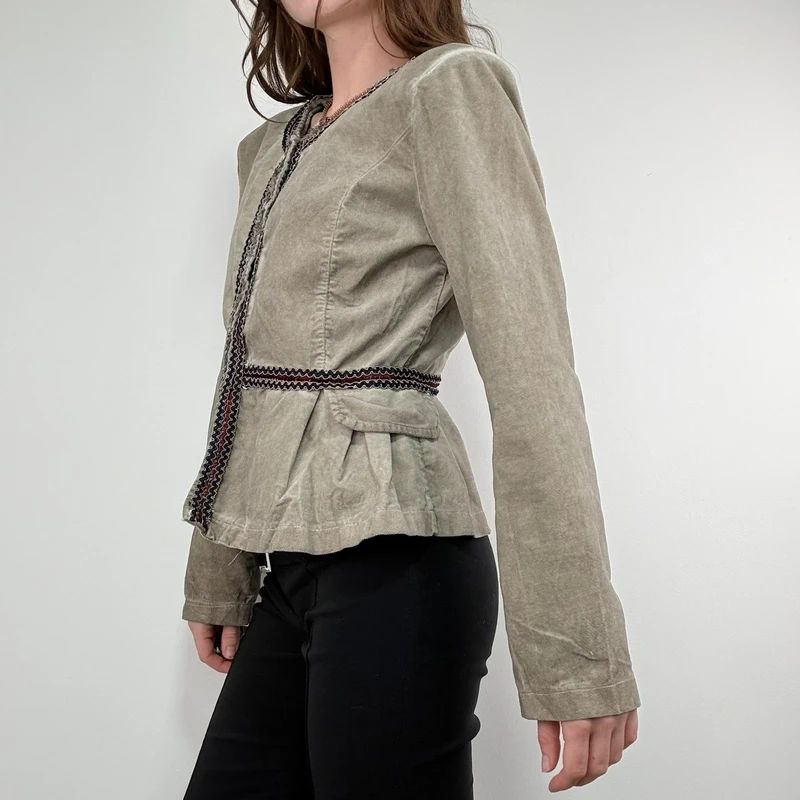 khaki flared braided ribbon military napolionic jacket