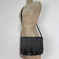 Black leather studded tassel crossbody bag