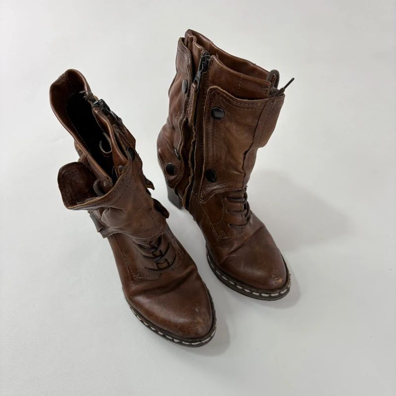 tan leather buckle gothic steampunk military boots