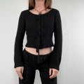 black cropped preppy angora wool cardigan