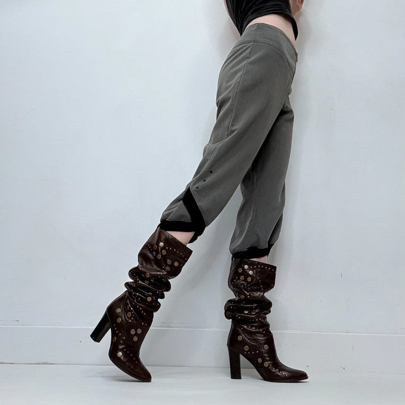 grey low rise asymmetric capri pants