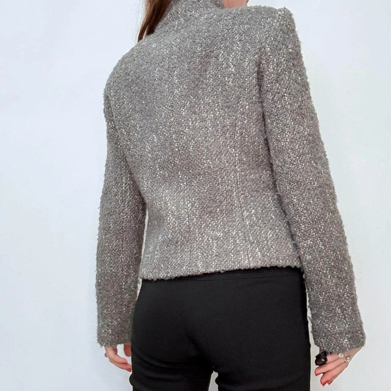grey asymmetric preppy work blazer jacket