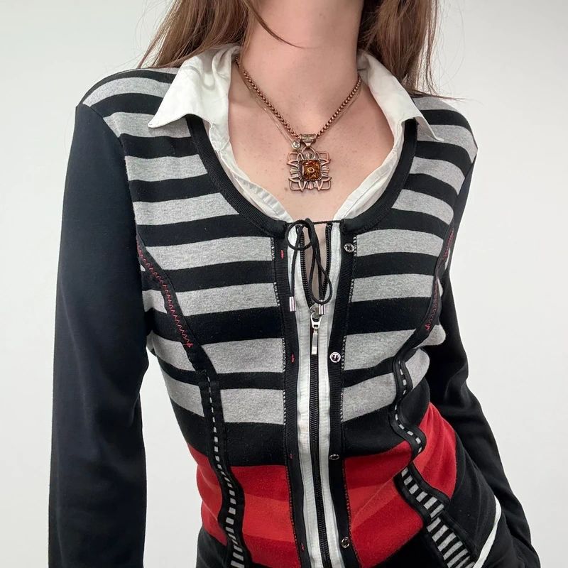Pinstripe fitted Zip through Cardigan