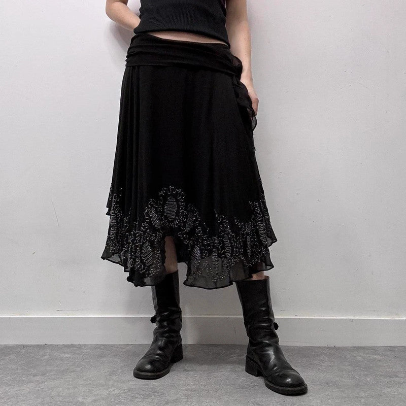 flared layered beaded silk drape skirt UK 10