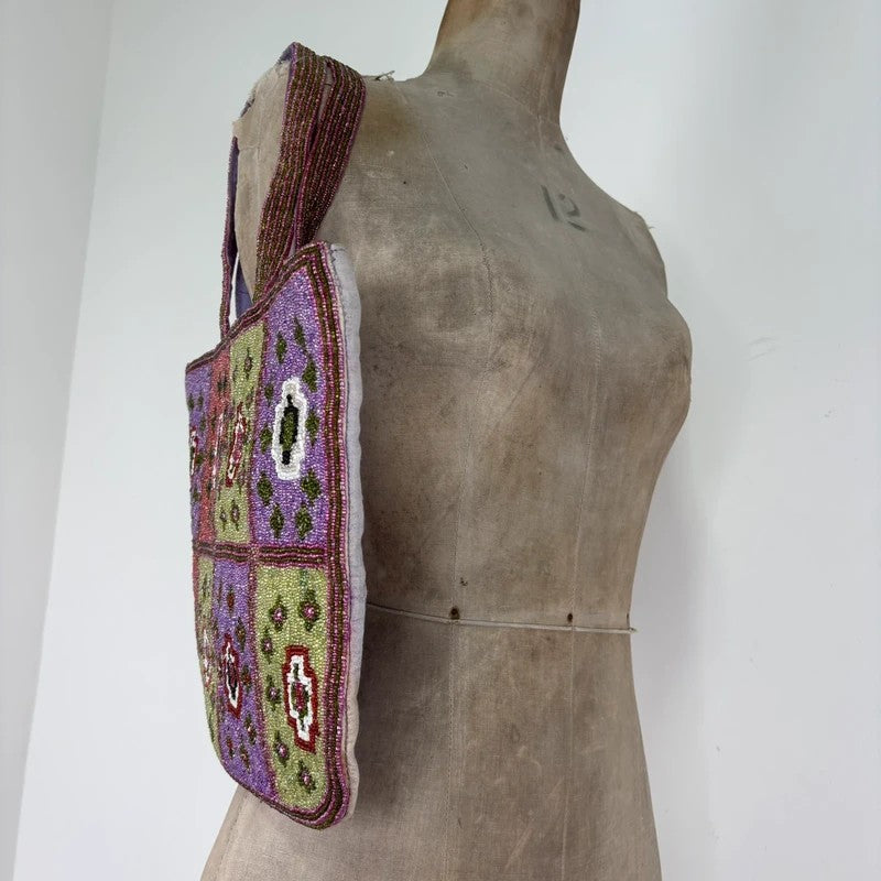 Beaded patchwork hippy boho tote handbag