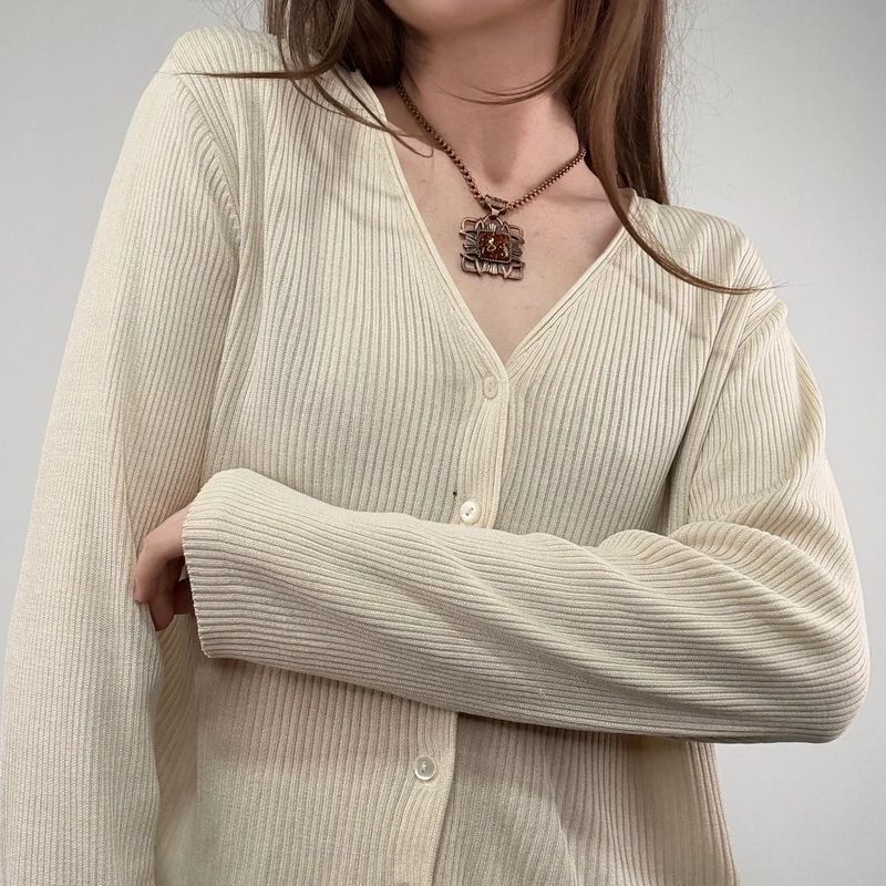 cream ribbed knit 100% silk slouchy cardigan