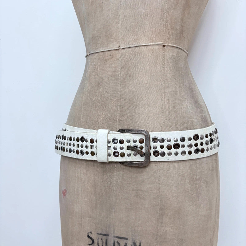 white leather studded belt