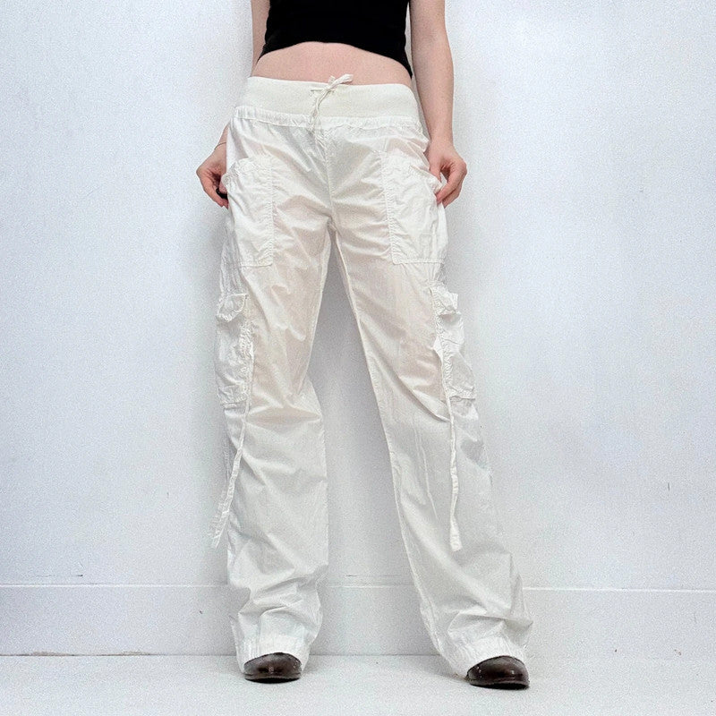white gathered cinched cargo pants