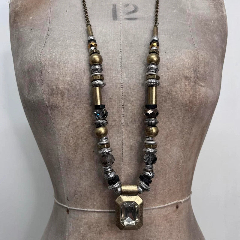 mixed metal beaded long necklace