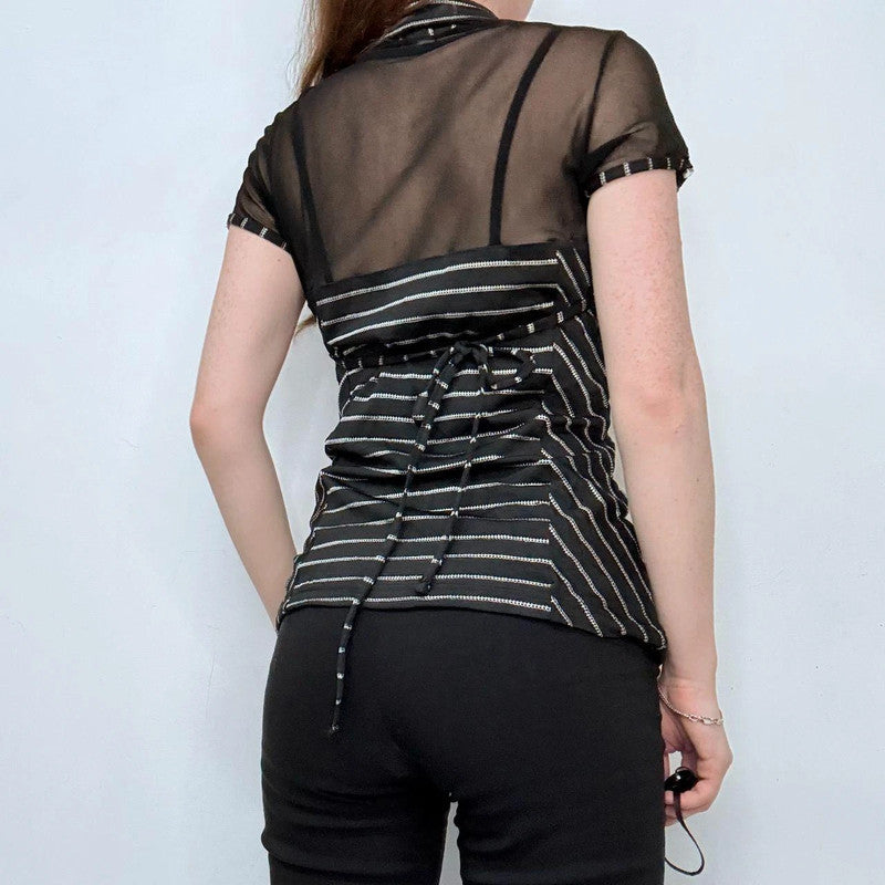 black pinstriped short sleeve shirt