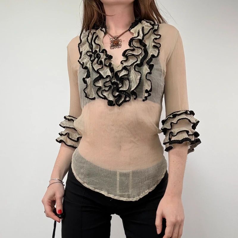 Lace Silk Ruffle Blouse