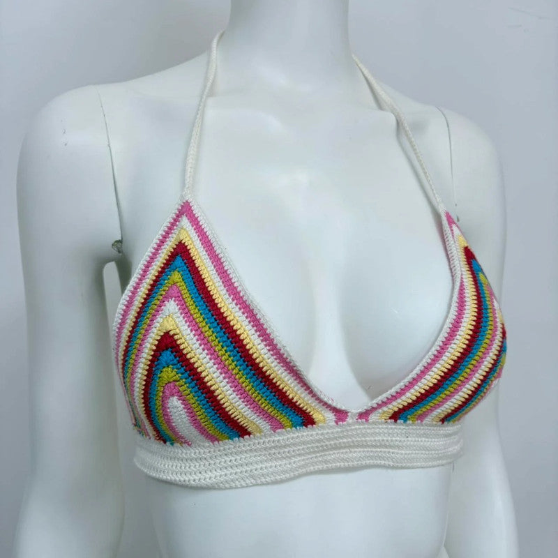 Rainbow crochet tie-up bralet