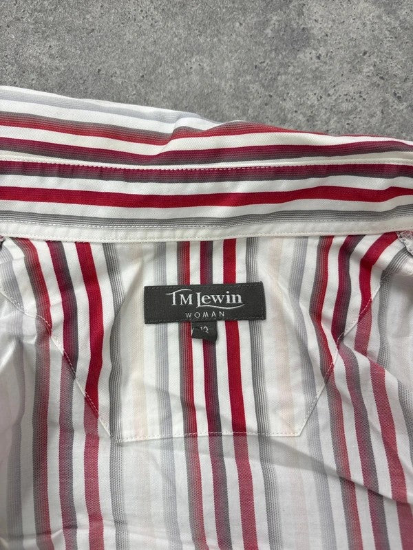 pinstripe preppy fitted flared white and red shirt