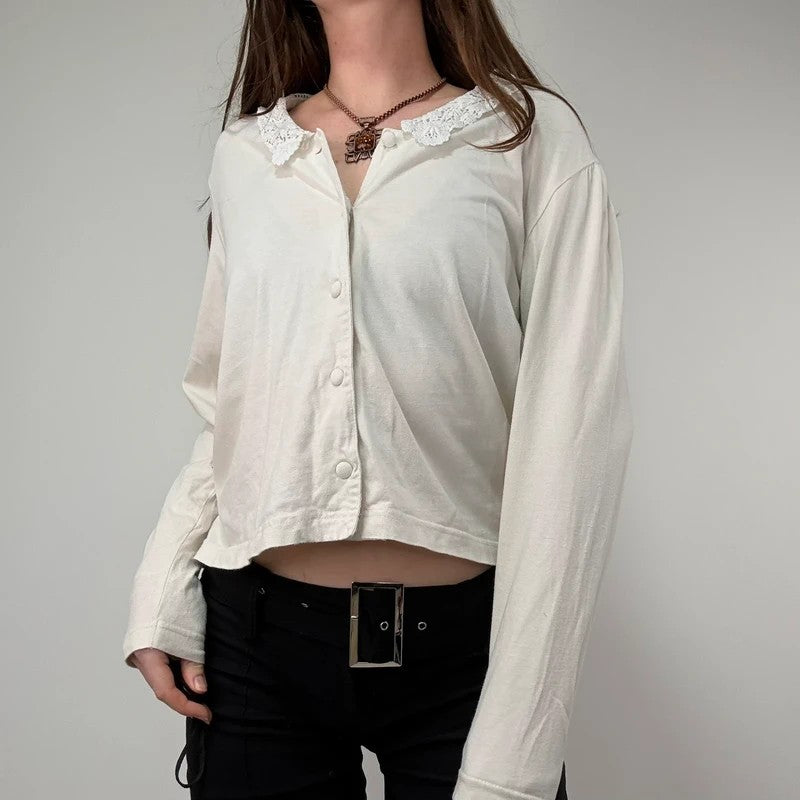 White cotton lace crochet Laura Ashley shirt