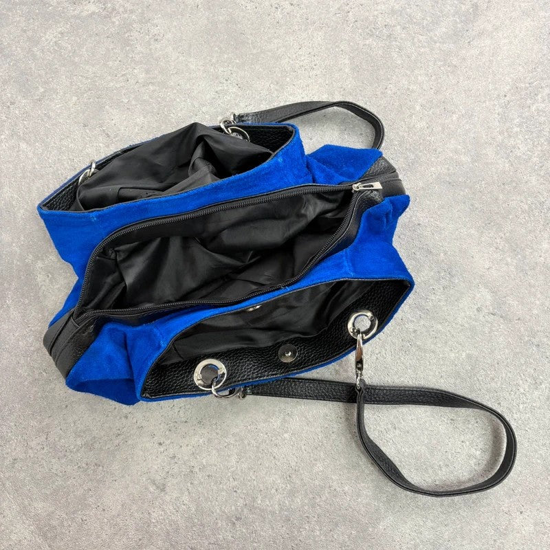 Suede electric blue leather mini eyelet handbag