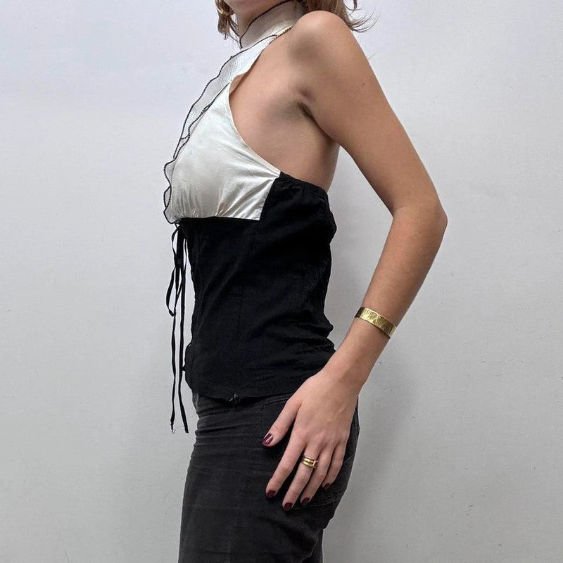 corset lace up ruffle goth shirt