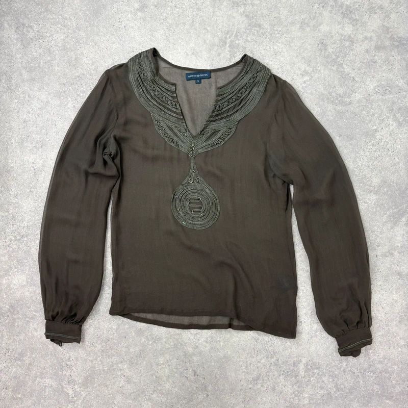 Antik Batik khaki sheer silk blouse