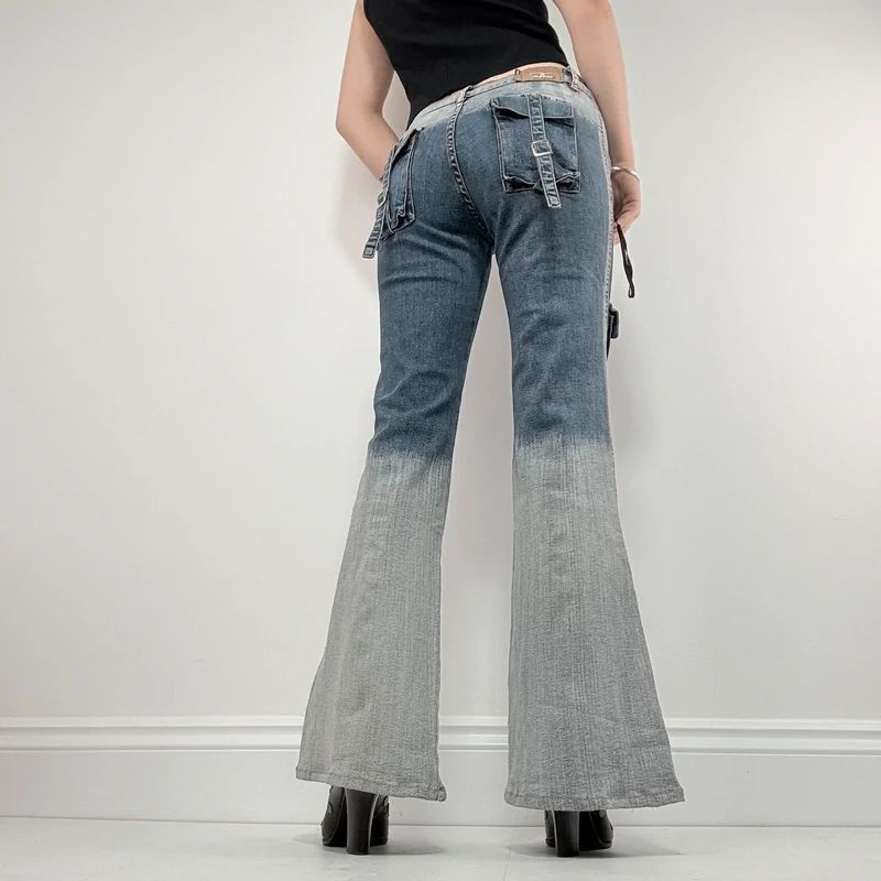 distressed fade flared jeans