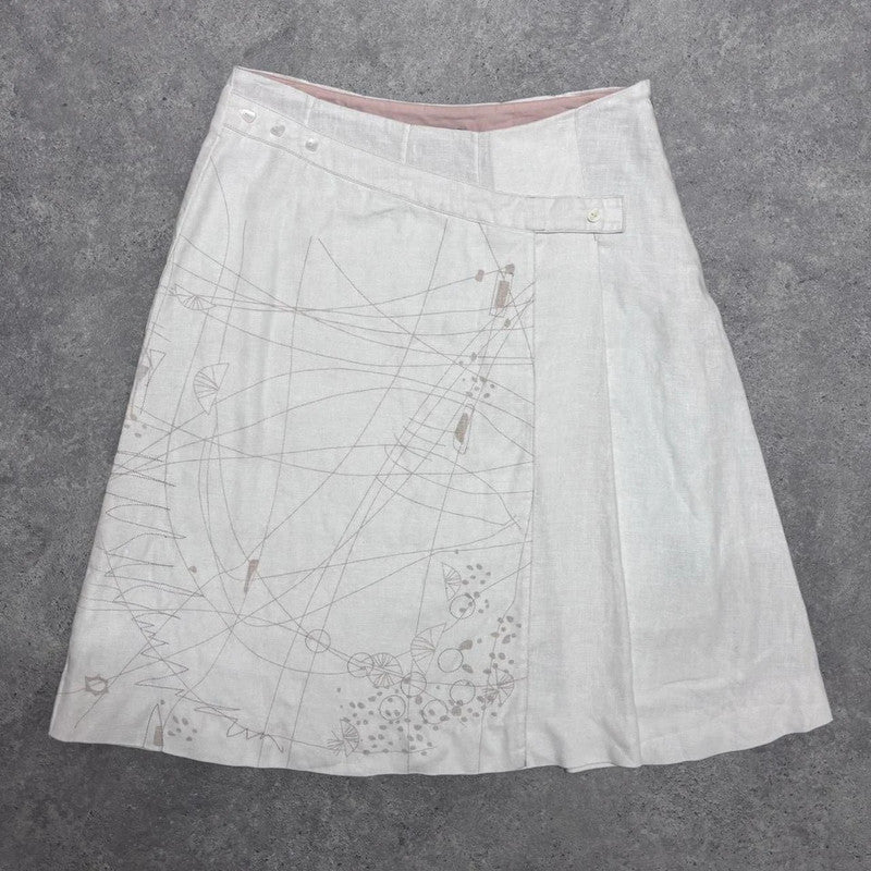 white linen pleated midi skirt