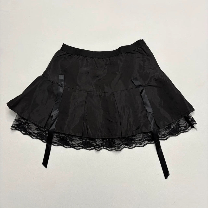 black lace flared mini skirt